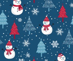 Christmas snowman fir blue seamless pattern vector