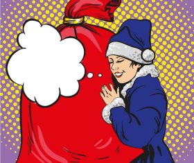 Christmas woman and big gift bag comic vector