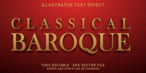 Classical baroque editable font effect text vector