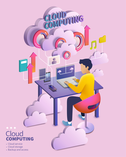 Cloud computing cartoon illustration vector free download