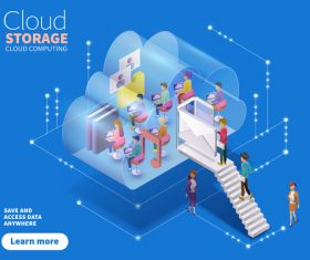 Cloud storage isometric data cartoon illustration vector