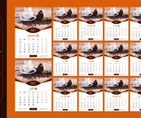Coffee background 2021 wall calendar vector