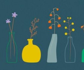 Colorful doodle flowers in vases pattern vector