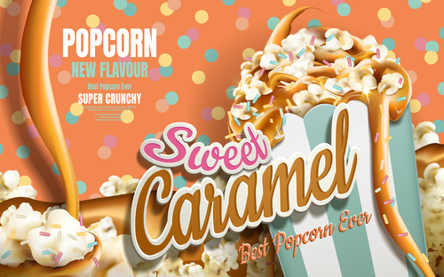 Crispy and delicious popcorn advertising vector
