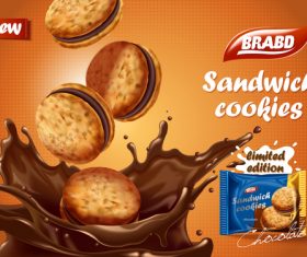 Crispy and delicious sandwich biscuits advertising vector
