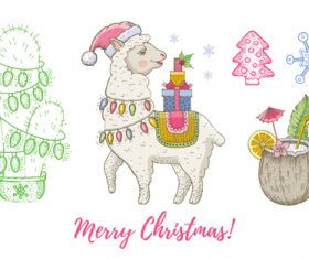 Cute animal theme Christmas illustration vector