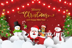 Cute cartoon paper cut Christmas card vector