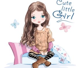 Cute little girl watercolor painting illustration vector