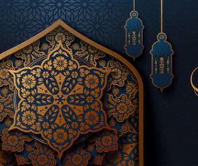 Dark background traditional decoration Ramadan mubarak card vector