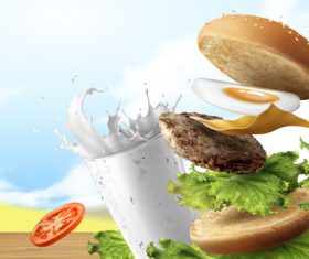 Delicious affordable breakfast burger advertisement vector