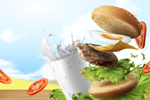 Delicious affordable breakfast burger advertisement vector
