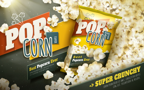 Different flavors of popcorn advertising vector