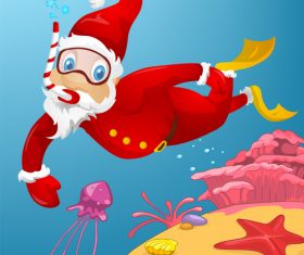 Diving christmas old man vector