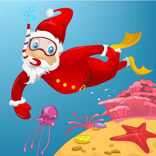 Diving christmas old man vector
