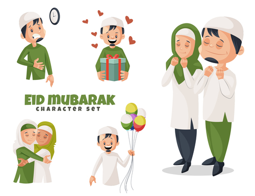 Eid mubarak cartoon vector free download