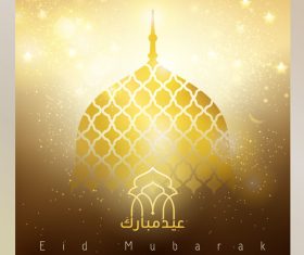 Eid mubarak gold glow mosque dome for greeting background vector