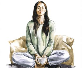 Enjoy coffee time watercolor illustration vector