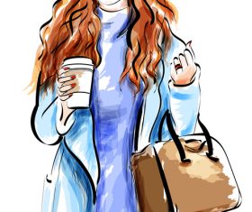 Fashion lady watercolor illustration vector