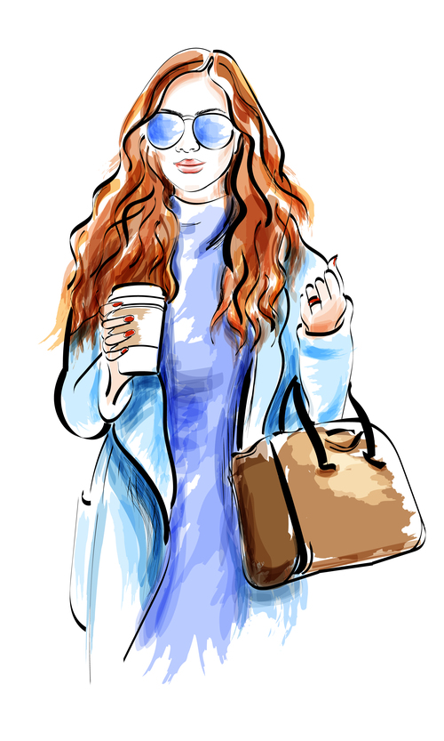 Fashion lady watercolor illustration vector