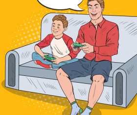 Father and son playing game cartoon vector