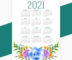 Flower decoration 2021 calendar vector