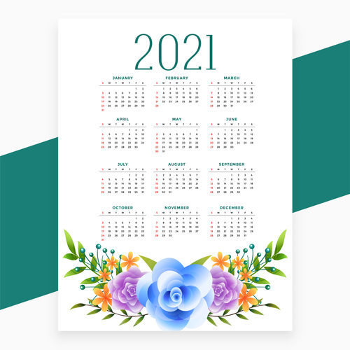 Flower decoration 2021 calendar vector