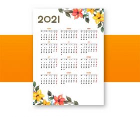 Flower style 2021 calendar vector