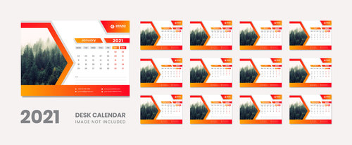 Forest background 2021 desk calendar vector