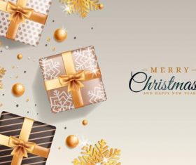 Gift box and golden snowflake background Christmas card vector