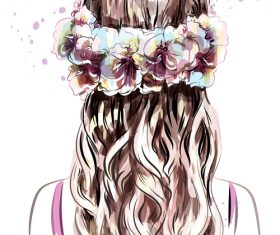 Girl hairstyle watercolor illustration vector