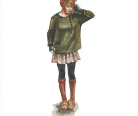 Girl watercolor illustration vector