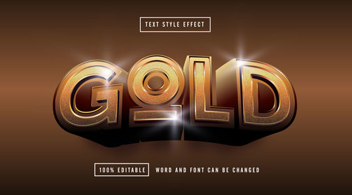 Gold editable font effect text vector on brown background