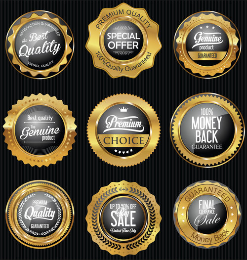 Golden badges and labels vector
