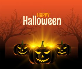 Golden light and pumpkin lantern halloween card vector