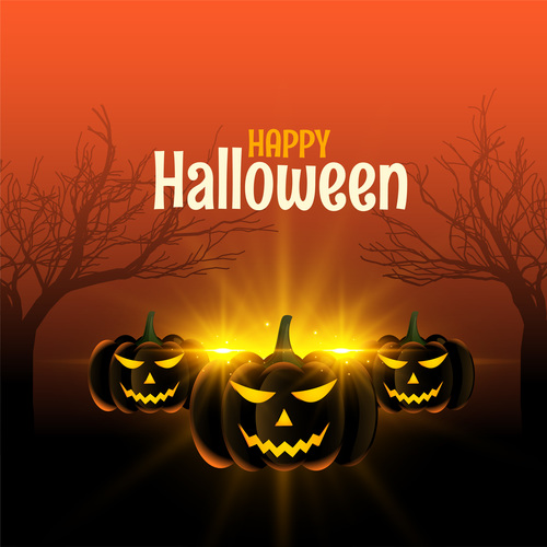 Golden light and pumpkin lantern halloween card vector