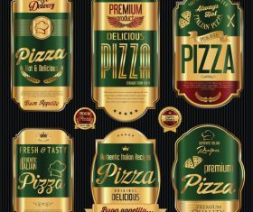 Golden luxury pizza labels vector