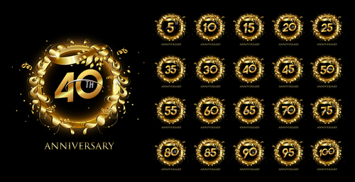 Golden pattern decoration celebrating anniversary logo vector