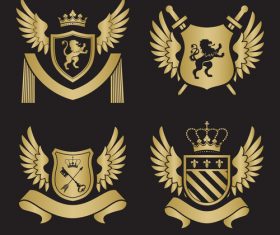 Golden wings shield silhouette heraldry vector