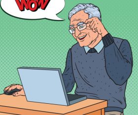 Grandpa learn internet chat cartoon vector
