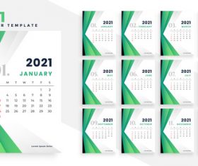 Green background 2021 calendar vector