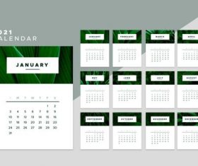 Green leaf background 2021 calendar vector