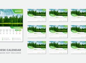 Green pine background 2021 desk calendar vector