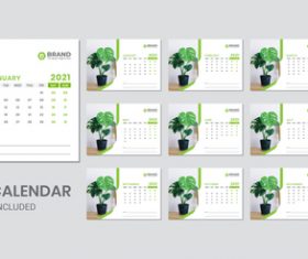 Green plant background 2021 desk calendar vector