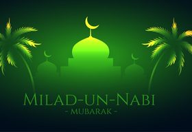 Green plants and green mosque card vector