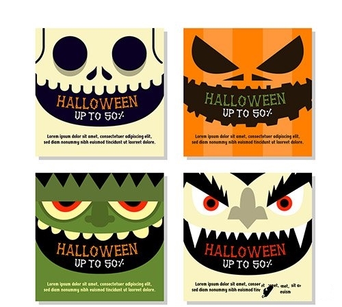 Halloween Instagram Post Collection with Close up Faces vector