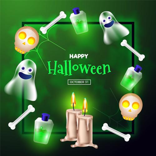 Halloween ghost potion candle element card vector