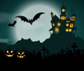 Halloween haunted house background vector