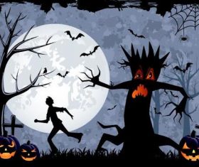 Halloween night running man silhouette vector