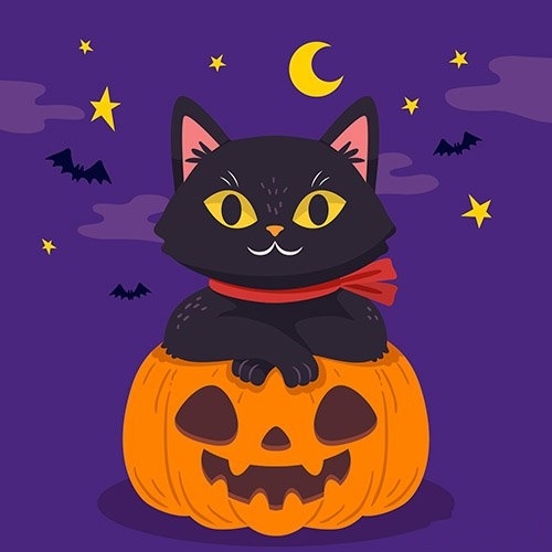 Hand-drawn design halloween cat vector free download