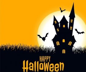 Happy Halloween Scary Card Castle with Moon and Bats vector